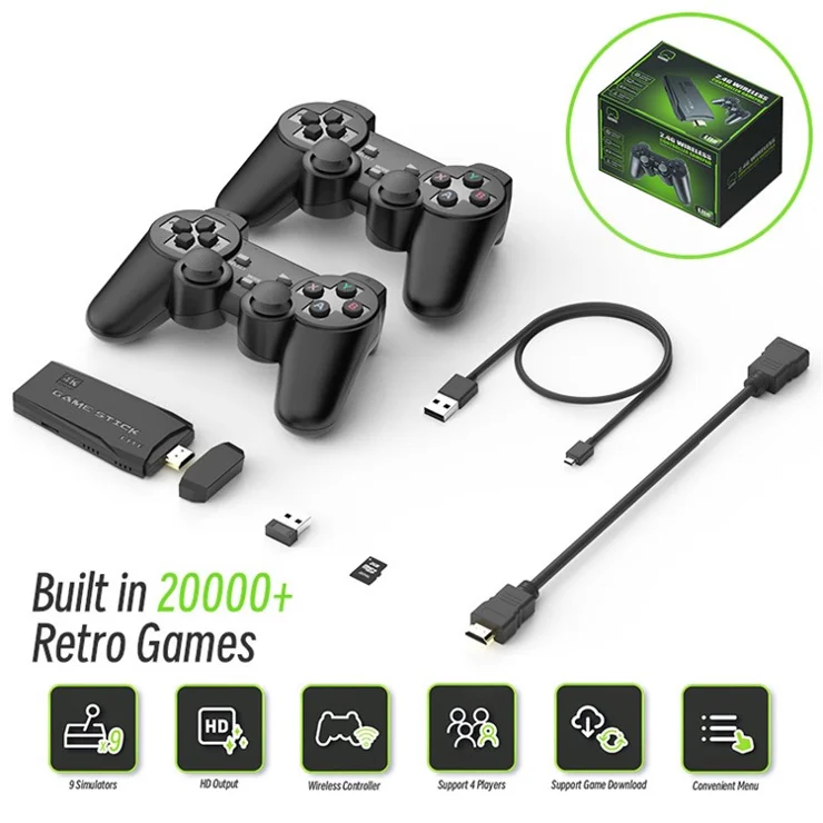 DATA FROG Y3 Lite Game Stick HD TV Video Gaming Console with 2 Wireless Gamepad, 32G Memory Card / 10000 Games