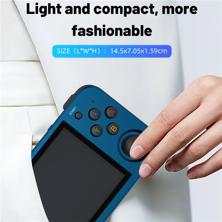 ANBERNIC RG353M 3.5-inch IPS Screen Portable Handheld Video Game Console with Built-In Hall Joystick, with 16G+128G TF Card - Blue