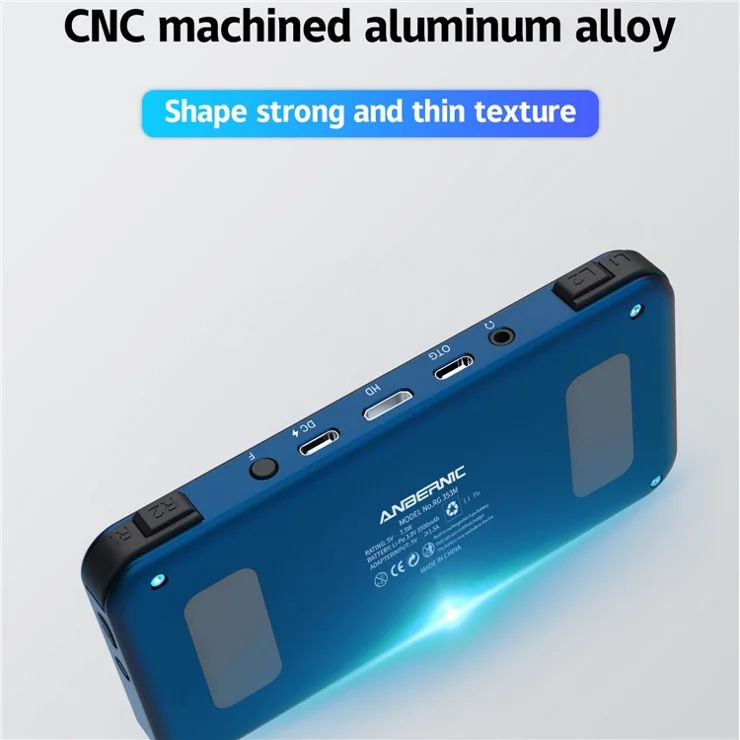 ANBERNIC RG353M 3.5-inch IPS Screen Portable Handheld Video Game Console with Built-In Hall Joystick, with 16G+128G TF Card - Blue