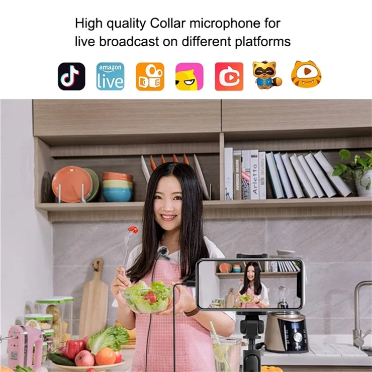 PULUZ PU426 1.5m 8 Pin Lavalier Microphone Lapel Clip-On Omni Condenser Mic for Phone Video Recording