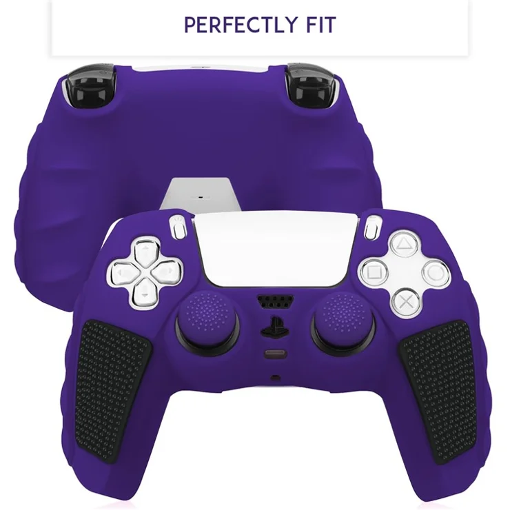 For Sony PlayStation 5 Controller Silicone Case with 8 Joy-Stick Caps Color Matching Protective Cover - Purple