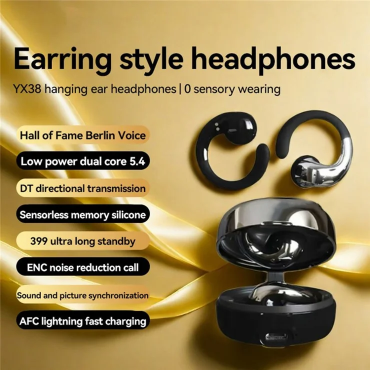 YX38 OWS Bluetooth-compatible 5.4 Wireless Earphones ENC Noise Reduction Sports Headphones - Black