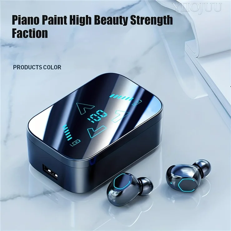 M48 Bluetooth-compatible Earphones Noise Reduction Gaming Wireless Earbuds with Digital Display Sliding Charging Case - White