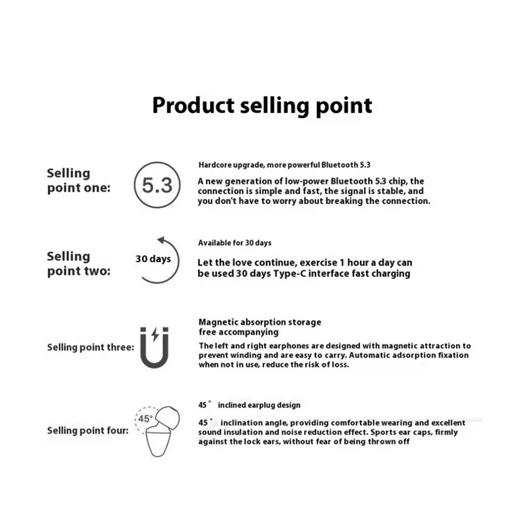 DUDAO U5Pro Semi-in-ear Neckband Bluetooth-compatible 5.3 Headset Sport Running Wireless Stereo Music Earphone - White