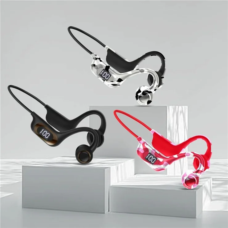 AKZ-G6 Bluetooth-compatible 5.3 Hi Fi Sound Earphones Open Ear Bone Conduction Headphones with LED Display - Black