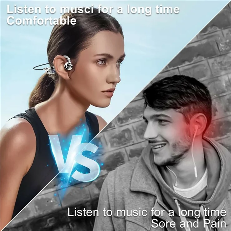 AKZ-G6 Bluetooth-compatible 5.3 Hi Fi Sound Earphones Open Ear Bone Conduction Headphones with LED Display - Black