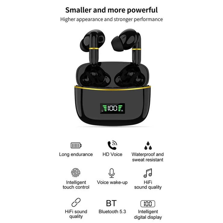 J2 Bluetooth-compatible 5.3 Wireless Earbuds Touch Control LED Display Earphone with Charging Case - White