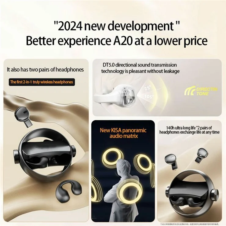 A20 2 Pairs ENC Noise Reduction Bluetooth-compatible 5.3 Wireless Earbuds with Rotating Charging Case - Black
