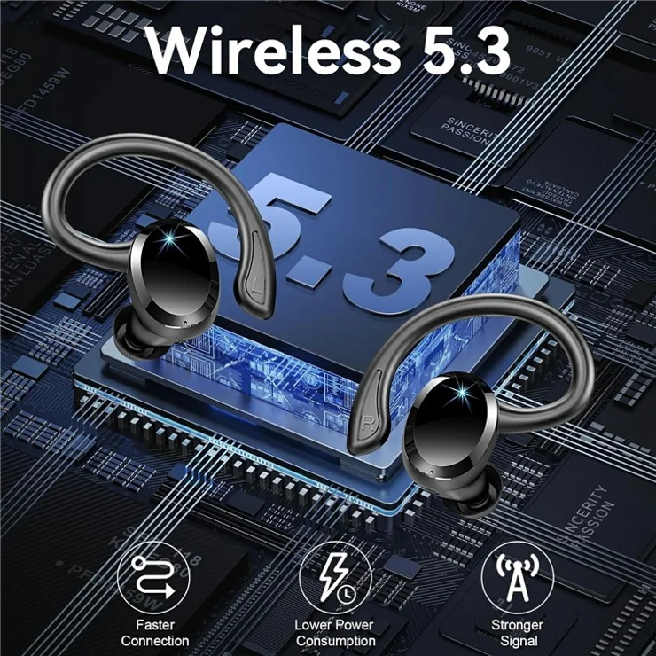 Q38 1 Pair Ear-Hook In-Ear Earphones Noise Cancelling Stereo Headphones Wireless Earbuds - Blue