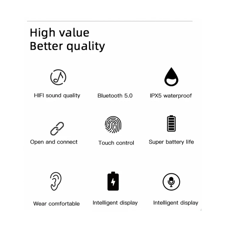 M8 TWS Bluetooth-compatible 5.0 In-ear Gaming IPX5 Waterproof Sports Headset with Charging Case - White