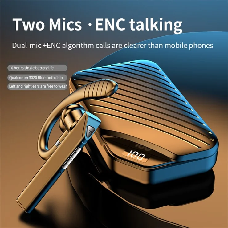 K3 Qualcomm Chip Business Single Ear Wireless Bluetooth-compatible Earhook Headset ENC Call Noise Reduction Earphone with Digital Display Charging Case