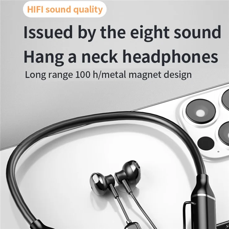 K1688 Wireless Bluetooth-compatible Neckband Headphone with Microphone IPX5 Waterproof Smart Noise-Cancelling Sports Headset - Black