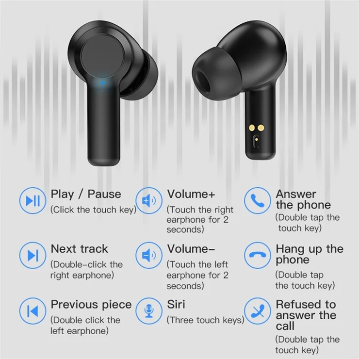 JUNSUNMAY JSM-W20 TWS Bluetooth-compatible 5.0 Earphones Noise Cancelling Stereo In-Ear Earbuds Smart Touch Waterproof Headphone - Black