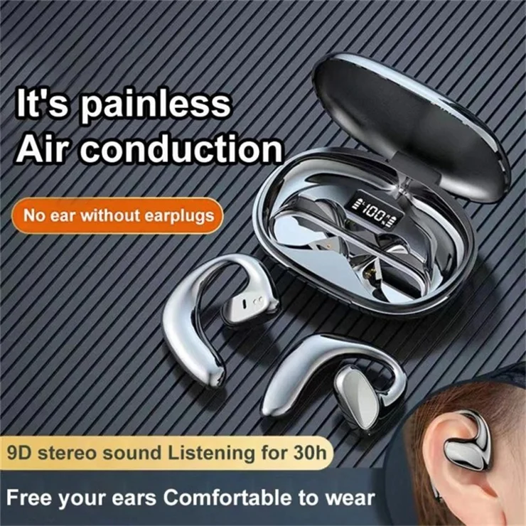 s900 TWS Wireless Bluetooth-compatible 5.1 Earphones Air Conduction Headphones with Charging Case for Running Hiking Driving Cycling - Black