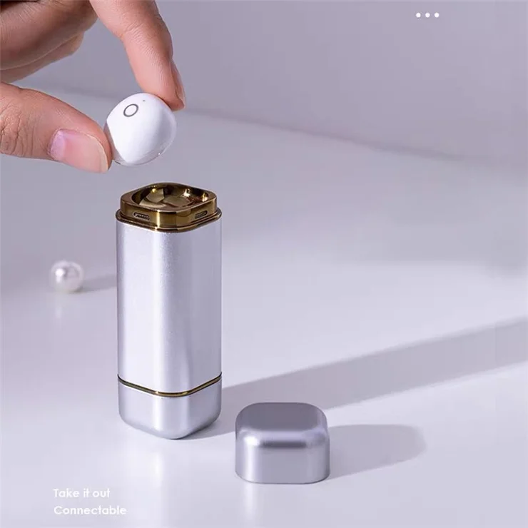 Single Wireless Earphone Mini Bluetooth-compatible Headset Sports Headphone with Lipstick-shaped Charging Case - Red