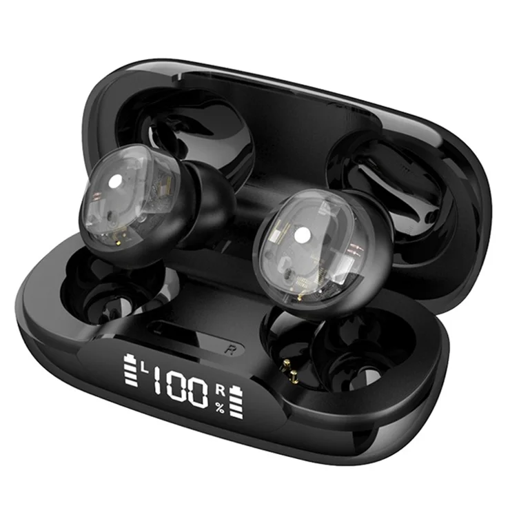 H20 Bluetooth-compatible Headset Sports Headphone TWS Wireless Earphone with Digital Display Charging Case - Black