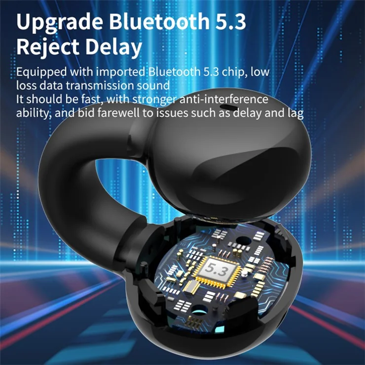 YX03 Open Ear Headphone Bluetooth-compatible 5.3 Wireless Bluetooth-compatible Headset Waterproof Sport Running Clip-on Earphone - Black