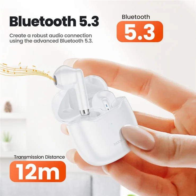 TOOCKI V08 Wireless Earphones TWS Bluetooth-compatible 5.3 Earbuds with Charging Case - White