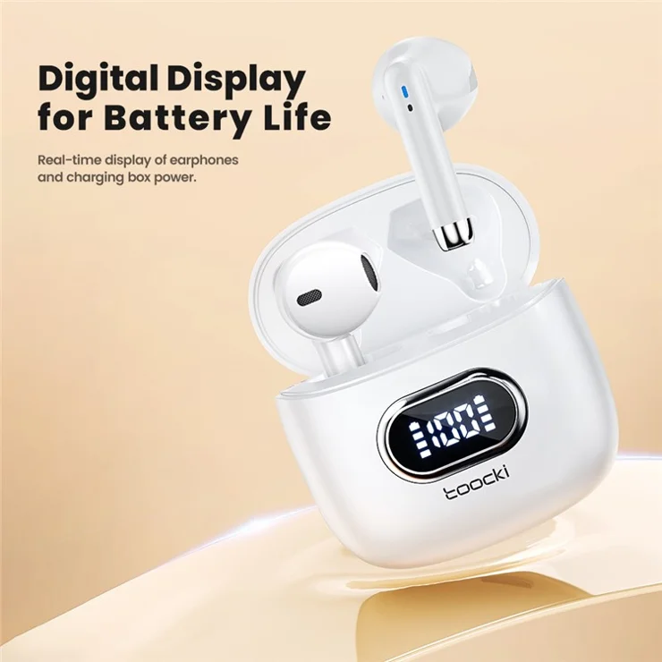 TOOCKI V05 Wireless Earphones TWS Bluetooth-compatible 5.3 Headset Digital Display Earbuds - Black
