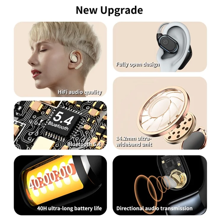 XUNDD W004 1 Pair OWS Headset Bluetooth-compatible Earphone Open-Ear Wireless Headphone (Button Control) - Beige