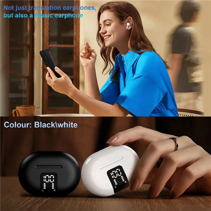 M10 Multiple Languages Translation Earphones Wireless Bluetooth-compatible Smart Voice Translator Headset - Black