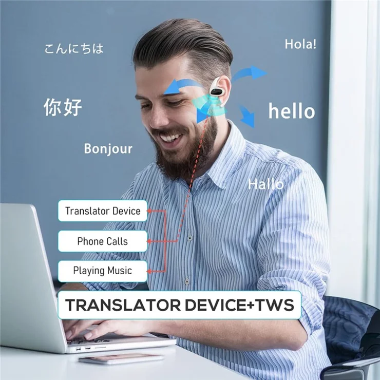 M8 144 Languages Translation Earphones Noise Reduction Smart Voice Translator TWS Bluetooth-compatible Headset - White