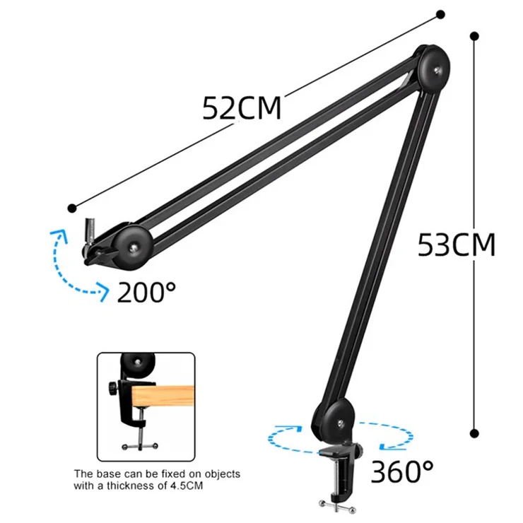 Microphone Boom Arm Stand Heavy Duty Cantilever Bracket Adjustable Suspension Mic Stand - White