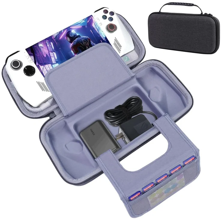 For Asus ROG Ally X Carrying Case Oxford Cloth+EVA Game Console Shockproof Hard Shell Handbag - Grey