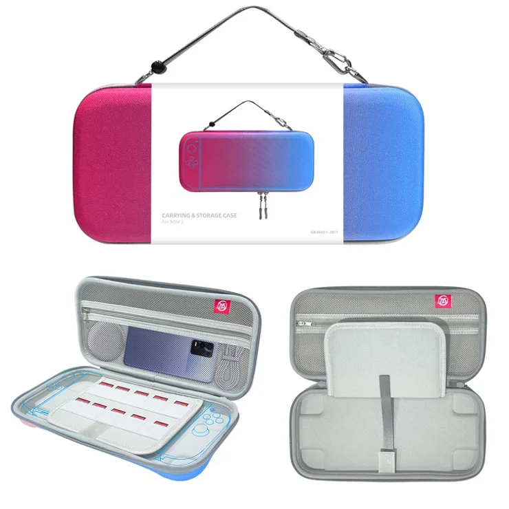 JYS JYS-NS2283 For Nintendo Switch 2 Game Console Carrying Case EVA Protective Storage Bag with Game Card Slots - Red+Blue
