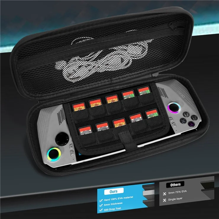 For ASUS ROG Ally Storage Bag Leather + EVA Hard Shell Organizer Handbag Game Handheld Console Accessories - Black