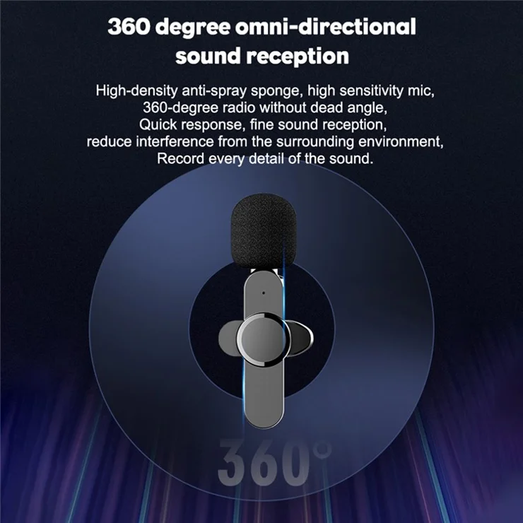 K5 Wireless Lavalier Microphone Mini Clip-On Recording Mic (2 Transmitters + 1 Receiver) - For Apple