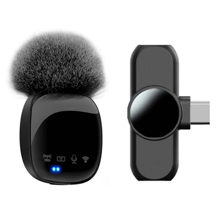 R8 Bluetooth-compatible Clip-On Recording Mic Wireless Lavalier Microphone (1 Transmitter + 1 Receiver) - Type-C