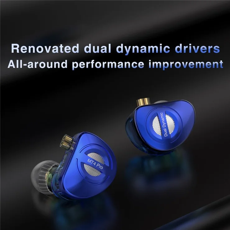 TRN MT4 PRO Detachable 3.5mm Wired In-Ear Earphone Dual Dynamic Driver HiFi Monitor Headphone with Mic - Black