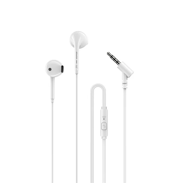 AWEI PC-7 3.5mm Wired Earphones In-ear Mobile Phone Music Headset with Mic Line Control - White