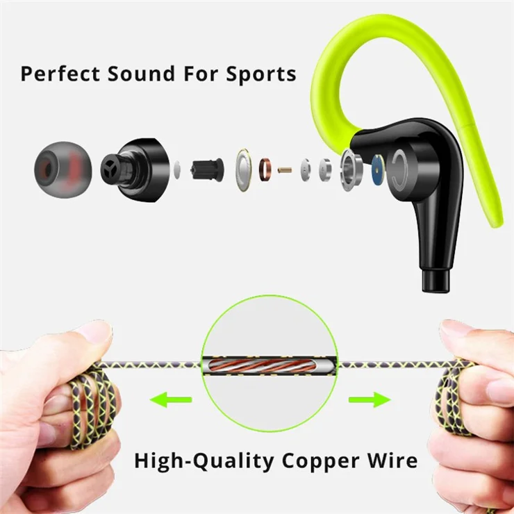 FONGE S760 3.5mm Wired Sport Headset Earhook Wire Control Music Calling Mobile Phone Earphone - Black