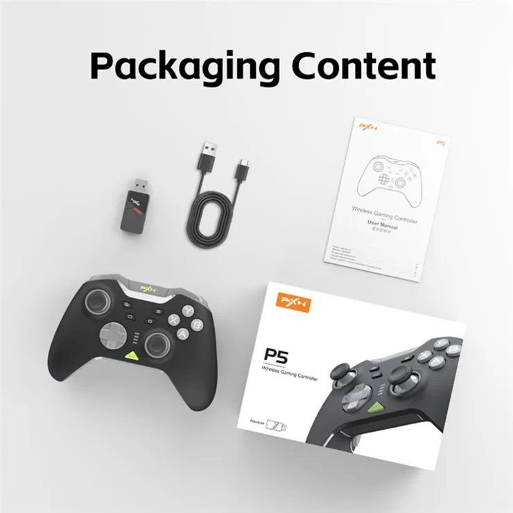 PXN P5 Bluetooth-compatible Wireless Game Controller with Receiver for Steam PC / Android / iOS / Nintendo Switch - Black