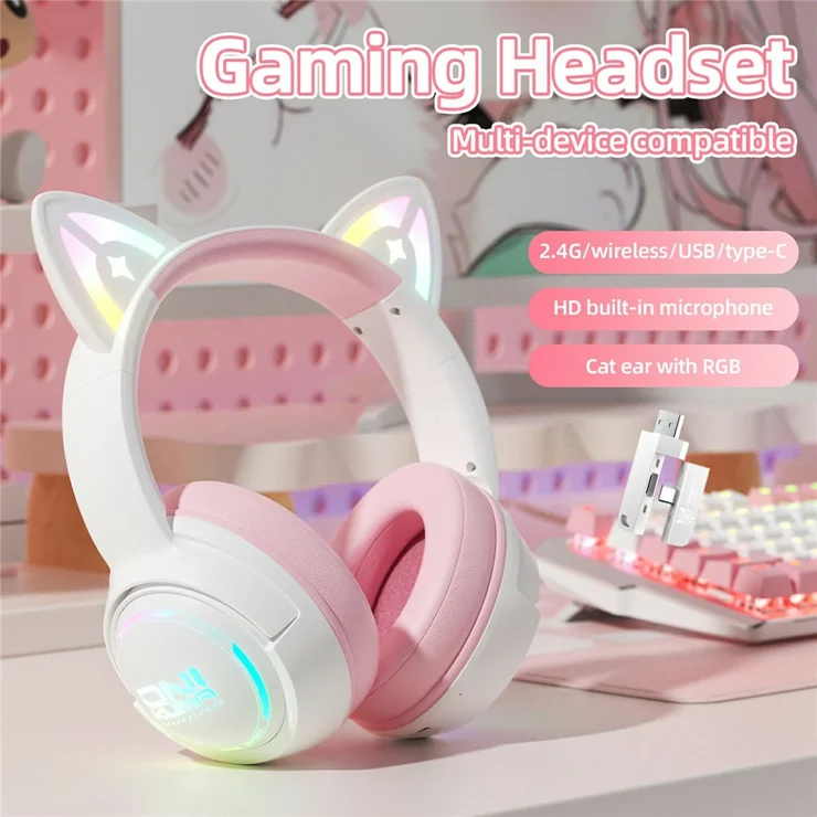 ONIKUMA GT838 Cat Ear Gaming Headset Triple Mode RGB Light