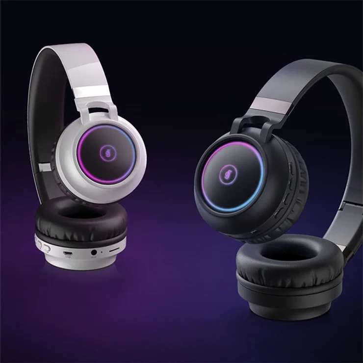 FINGERTIME RGB Light Bluetooth-compatible 5.0 Wireless Headphone HiFi Stereo AUX FM TF Music Gaming Headset - Black