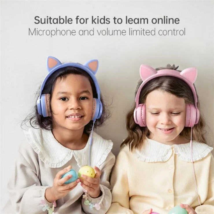 FINGERTIME EP08 Lovely Cute Cat Ear Decor Headset Wired Stereo Sound Headphones Muisc Stereo Girl's Kid's Earphones - Dark Blue