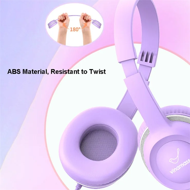 VINAMASS A63 Wired Kids Headphone Retractable Headband HiFi Music 85db Children Headset - Purple
