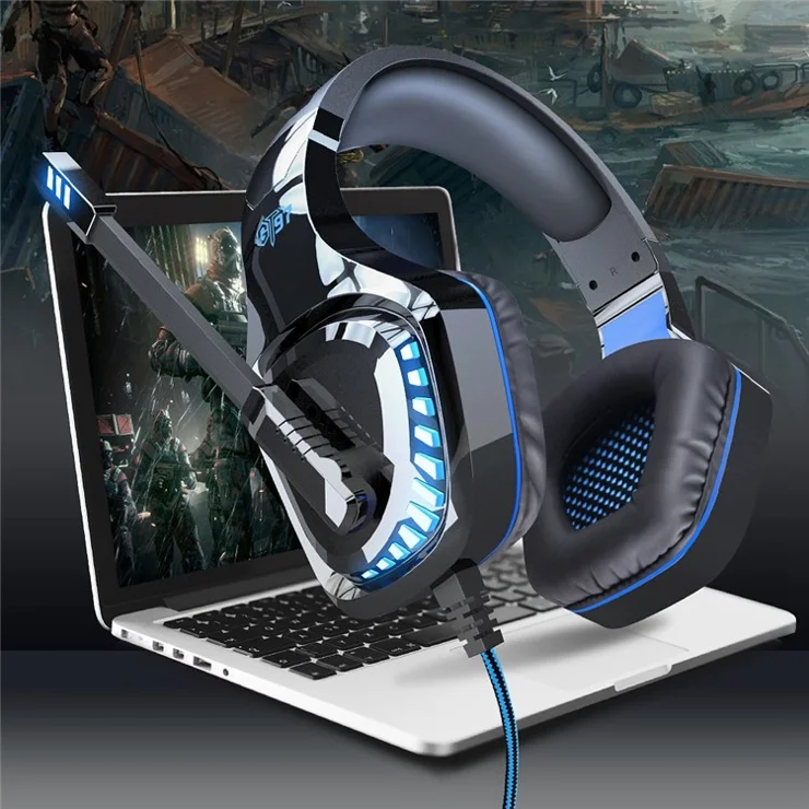 OVLENG GT97 USB+3.5mm Wired Over-Ear Headphone Professional Stereo E-sports Gaming Headset with LED Light - Black / Blue