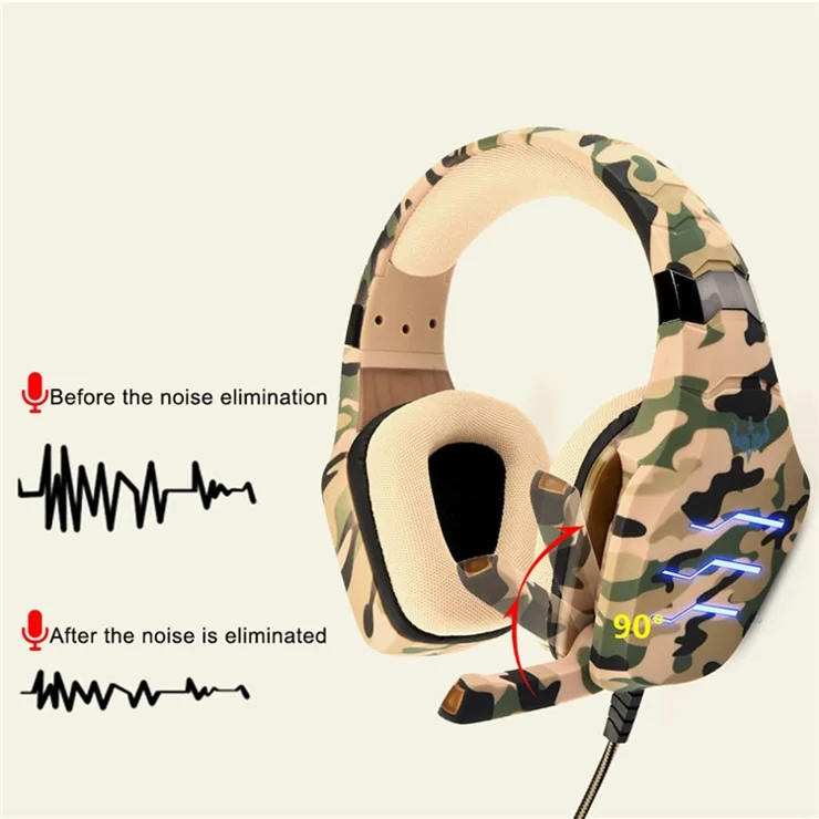 OVLENG GT87 USB+2*3.5mm Wired E-sports Gaming Headphone Camouflage Ergonomic Over-Ear Headset with LED Light - Camouflage Green