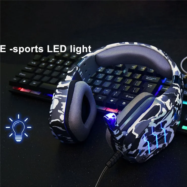 OVLENG GT87 USB+2*3.5mm Wired E-sports Gaming Headphone Camouflage Ergonomic Over-Ear Headset with LED Light - Camouflage Green