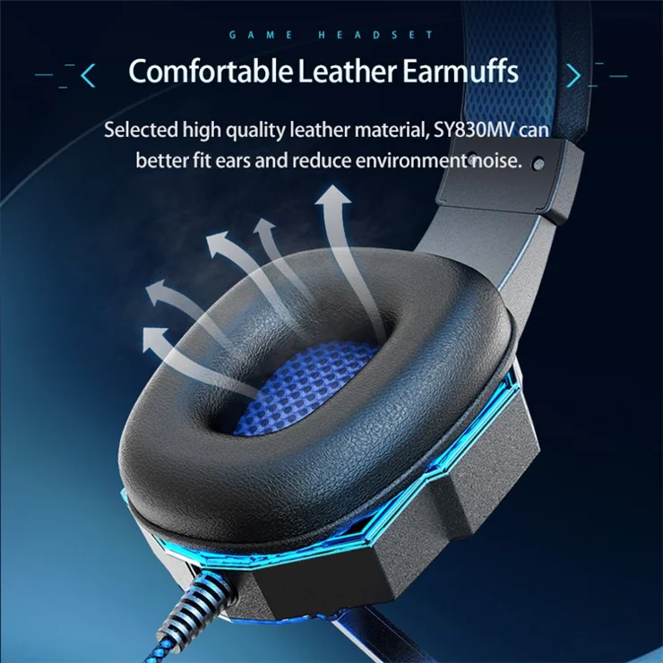 SOYTO SY830 Wired Headset Lightweight Gaming Headphone Computer Cell Phone Headset with USB Lighting Blue