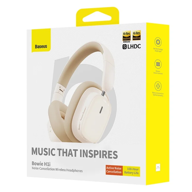 BASEUS Bowie H1i Noise-Cancellation Wireless Headphone Low Latency Bluetooth-Compatible Headset - Stellar White