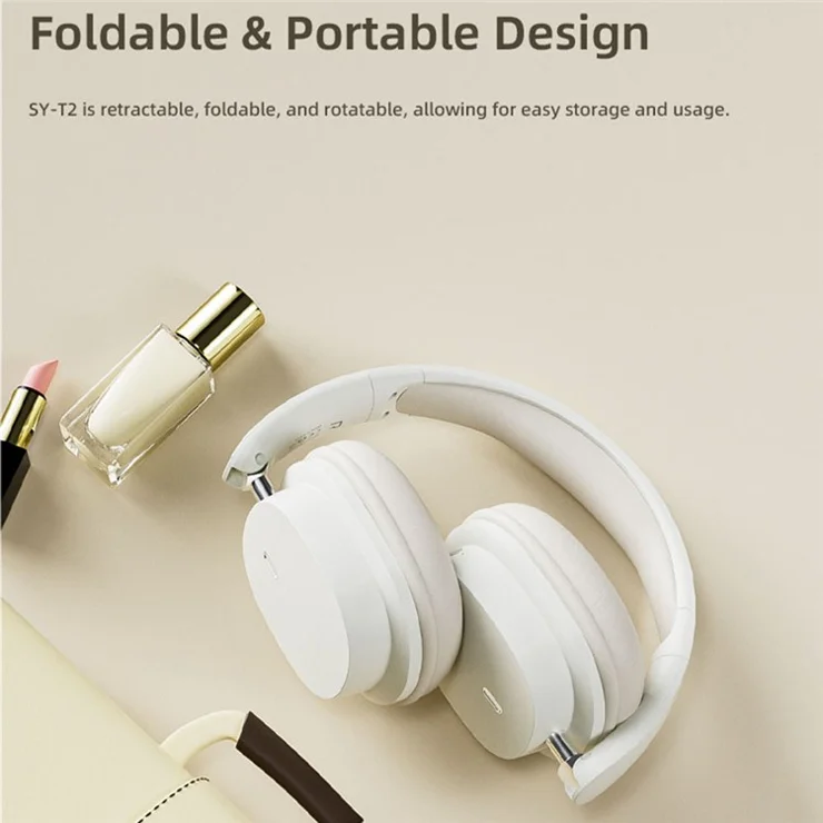 SY-T2 Wireless Over-Ear Bluetooth-compatible Headphone Foldable Headset with Built-in Noise Cancelling Microphone - Pink