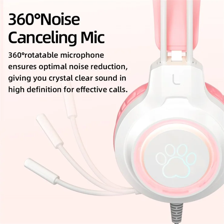 G35 Detachable Cat Ears PC Gaming Headset Wired Over-ear Headphones with Mic - Pink