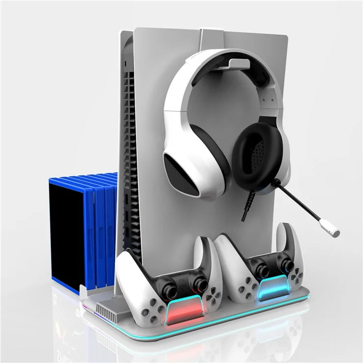 DZ504 For PS5 / PS5 Slim Multifunctional Cooling Stand Headset Holder Disc Storage Shelf - Black