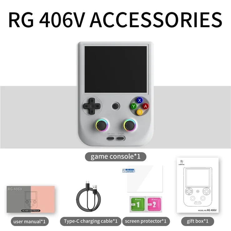 ANBERNIC RG406V Handheld Game Console 4 inch 960*720P IPS Touch Screen Android 13 Game Console with 2Pcs 128G Card - Grey