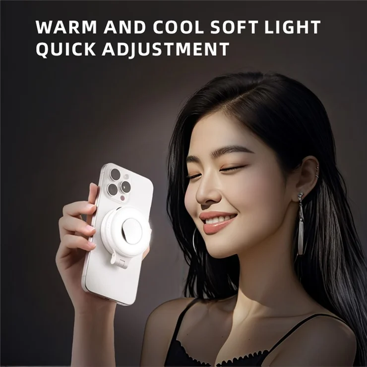 BRDRC Magnetic Fill Light Selfie Light Power Bank Rotatable Phone Stand Compatible with MagSafe - White